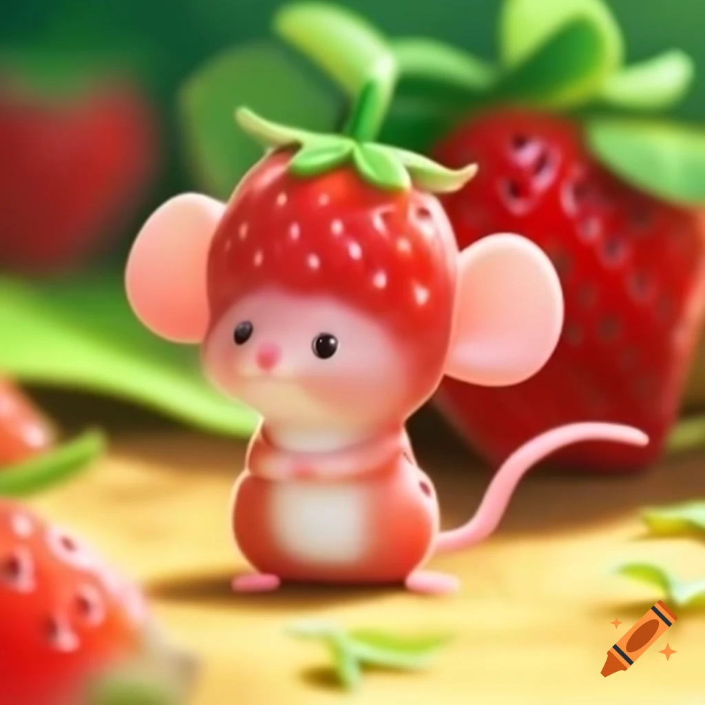 Cute strawberry-themed mouse illustration