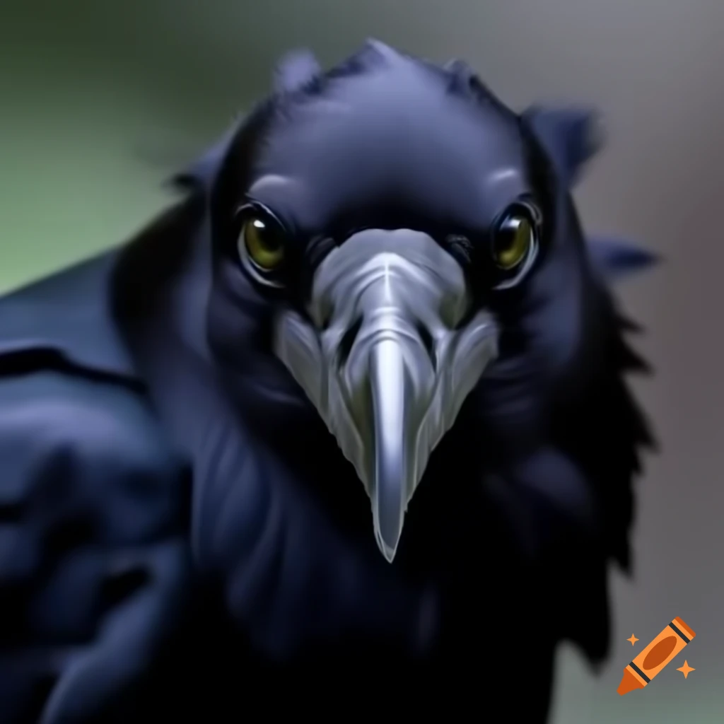 Close-up portrait of a black raven in pixel art style