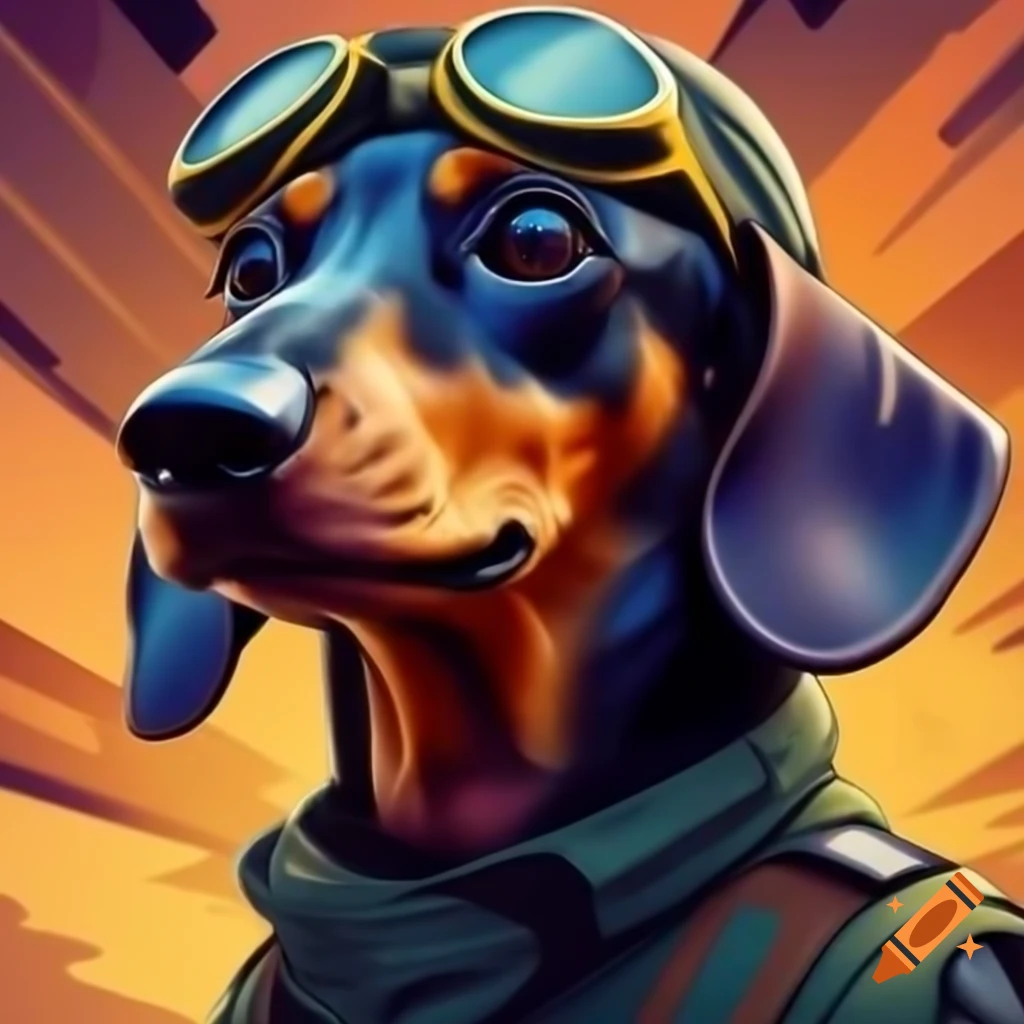 Dachshund as British WWII fighter pilot in pop art style