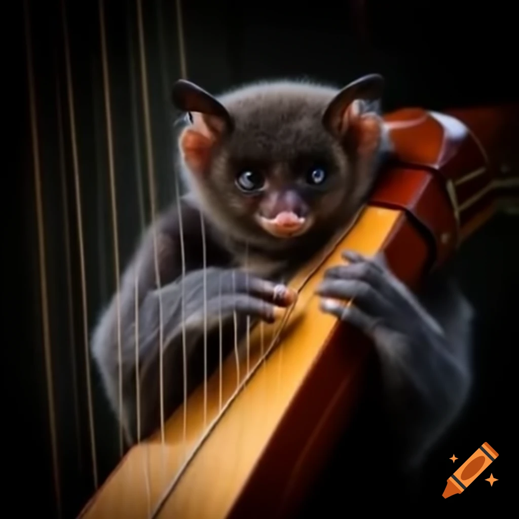 Bat playing an Irish harp