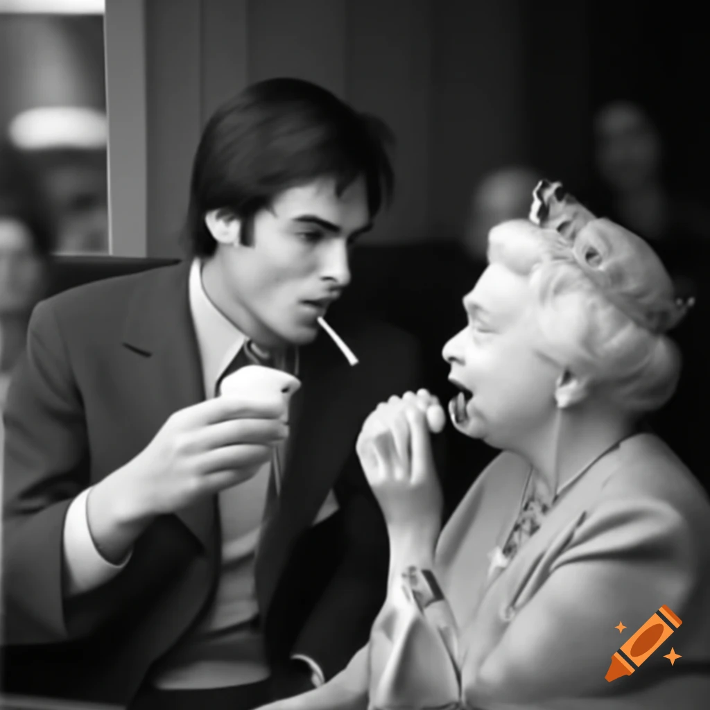 Damon Salvatore enjoying McDonald's with Queen Elizabeth II