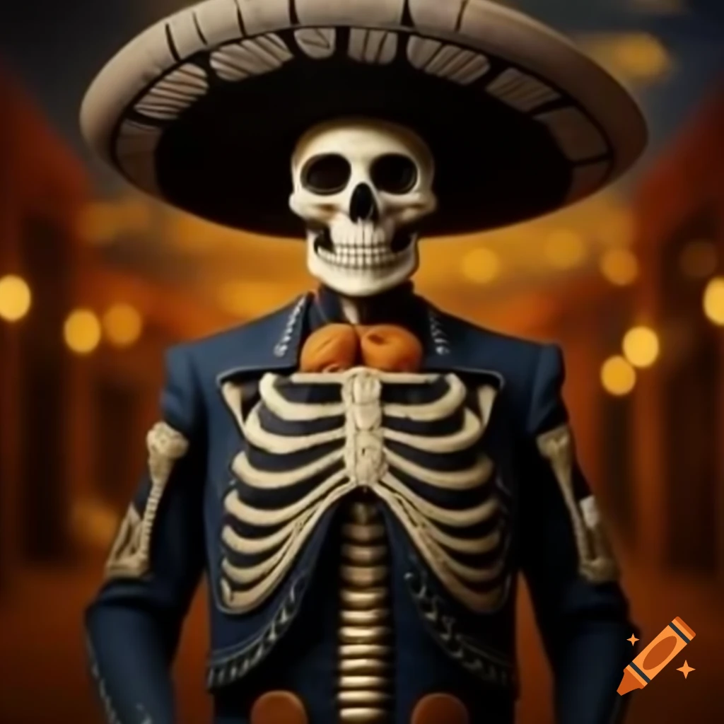 Mariachi skeleton in traditional attire