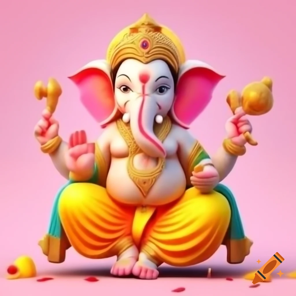 Brightly colored 2D cartoon of Lord Ganesha smiling for children's book