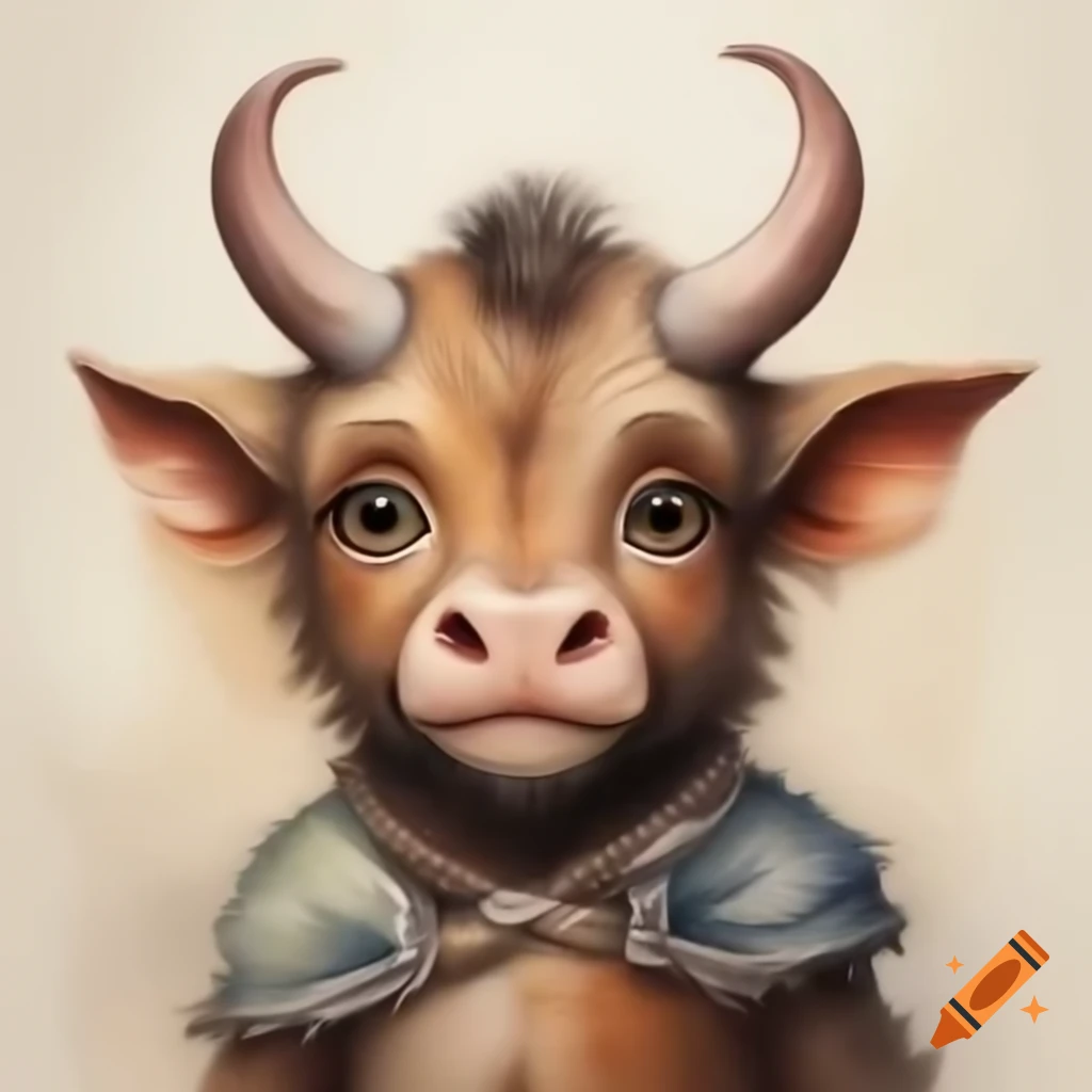 Cute minotaur child in full figure, Simon Bisley art style
