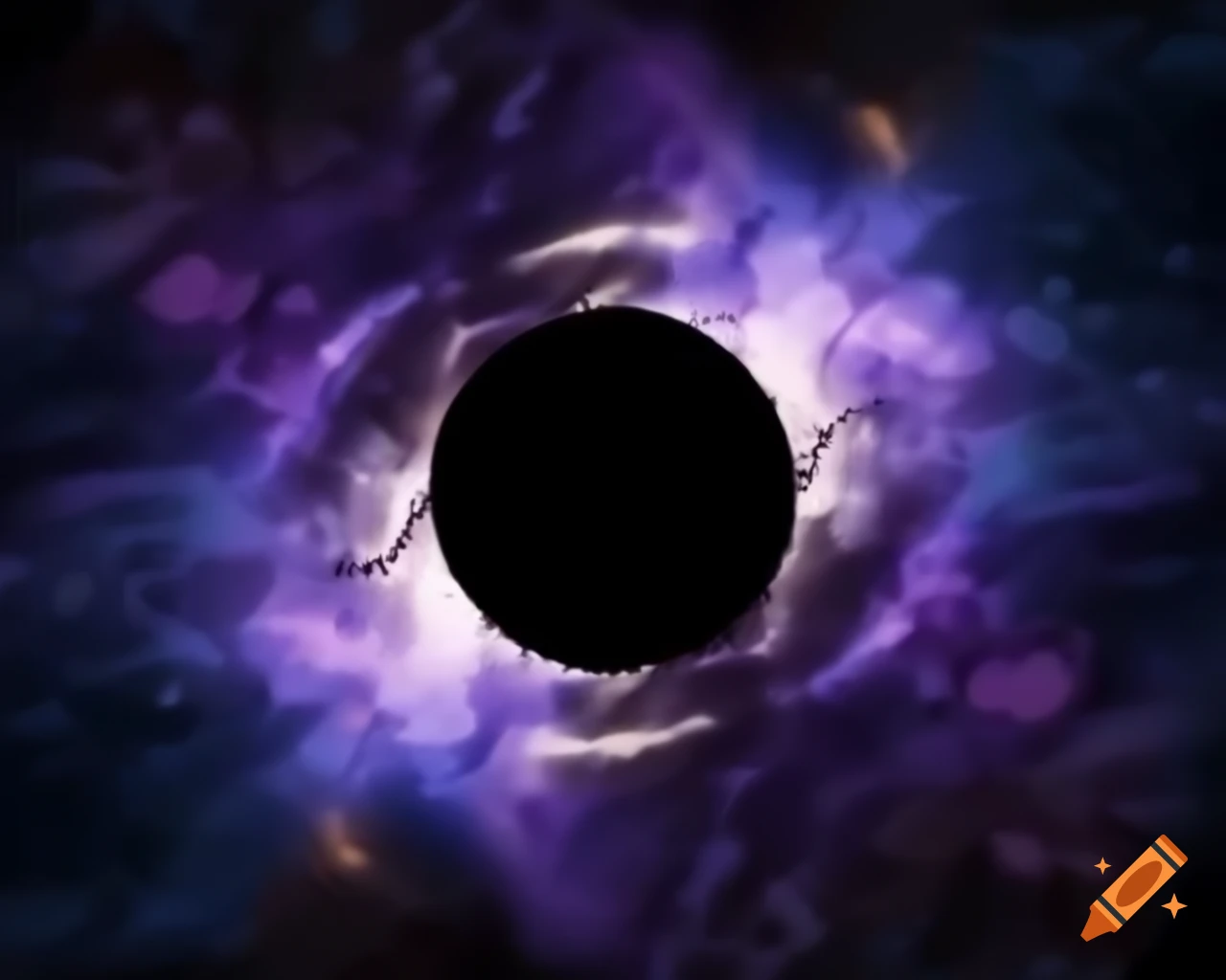 Realistic depiction of a black hole surrounded by stars in dark blue and black with hints of purple and white
