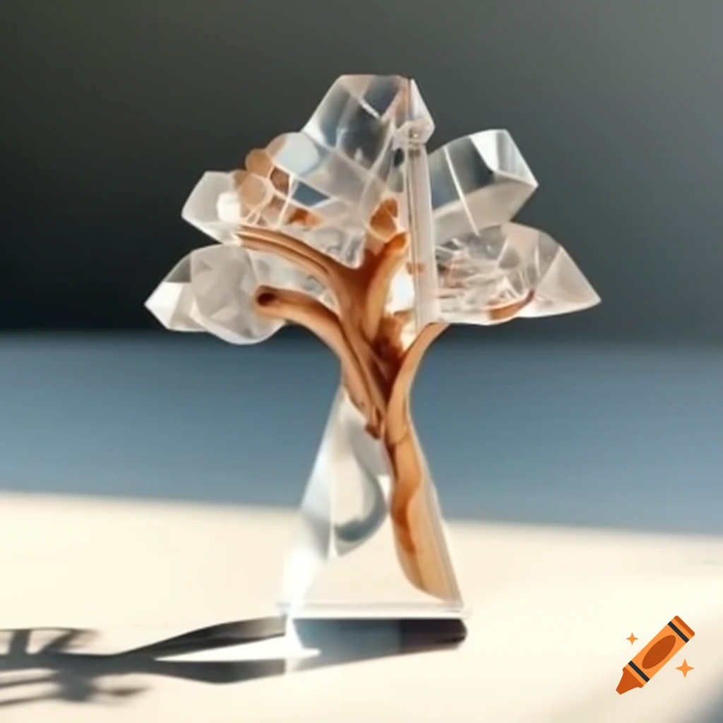 Abstract crystal sculpture resembling a tall oak tree
