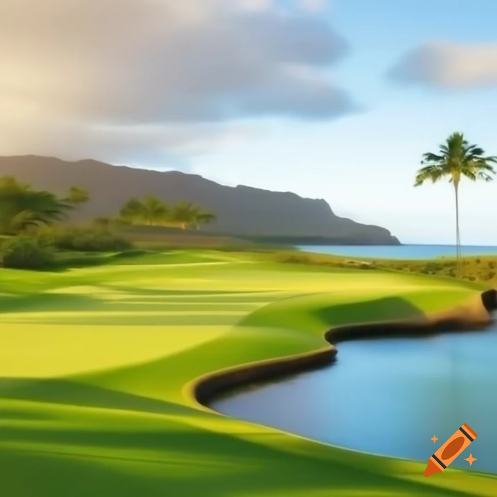 Santa Claus golfing on a beach in Hawaii