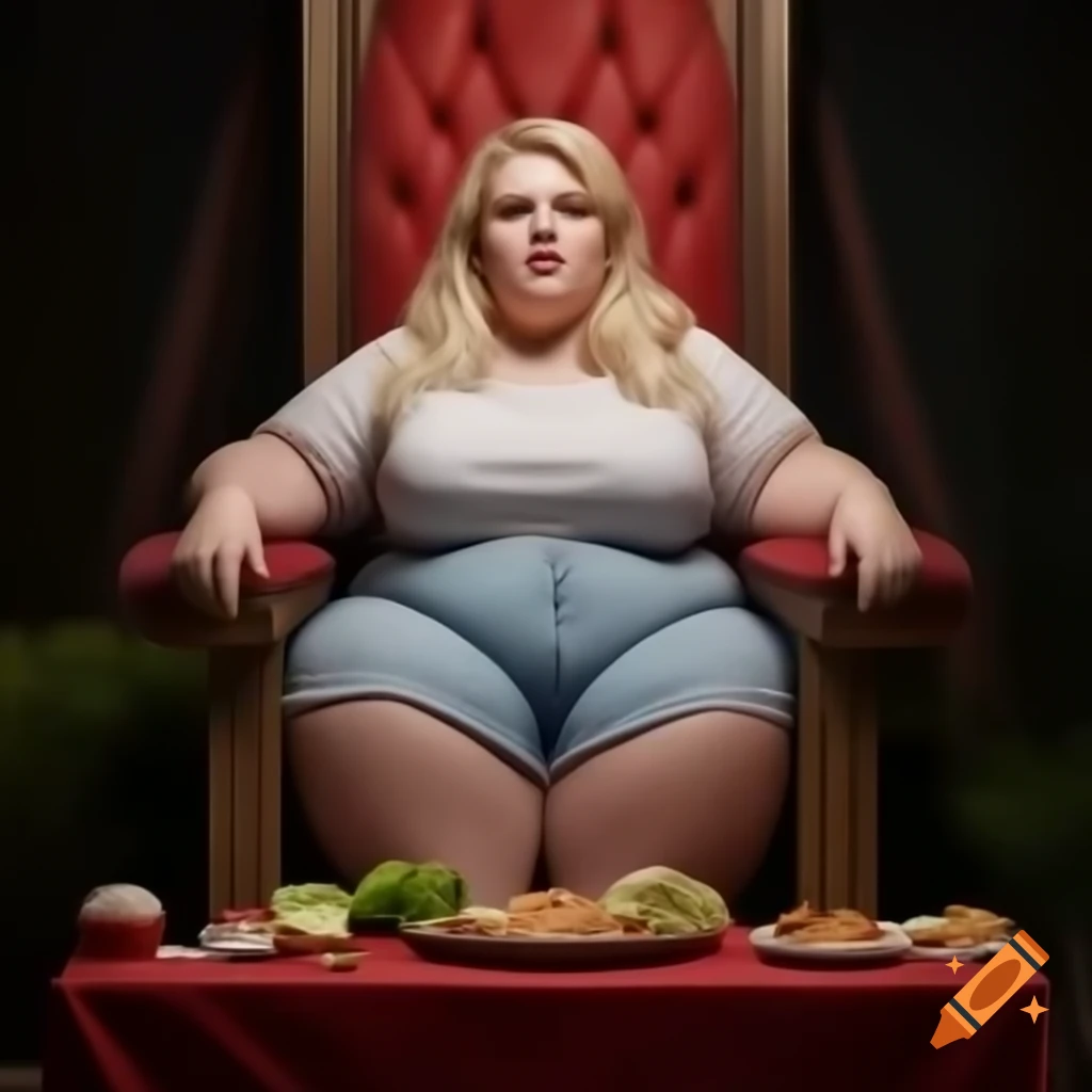 Plus sized blonde woman sitting on throne with food