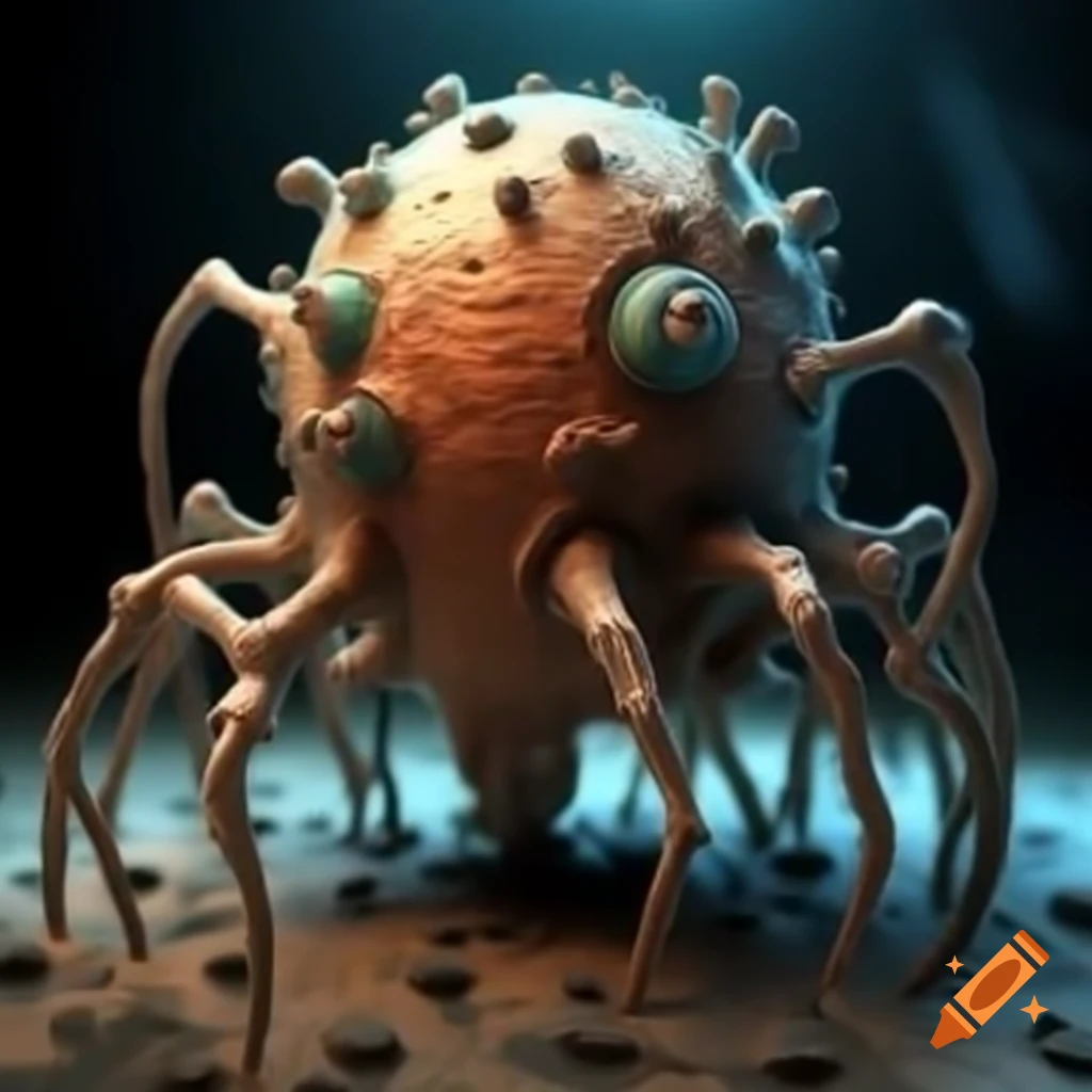 Realistic depiction of extraterrestrial virus with appendage drilling