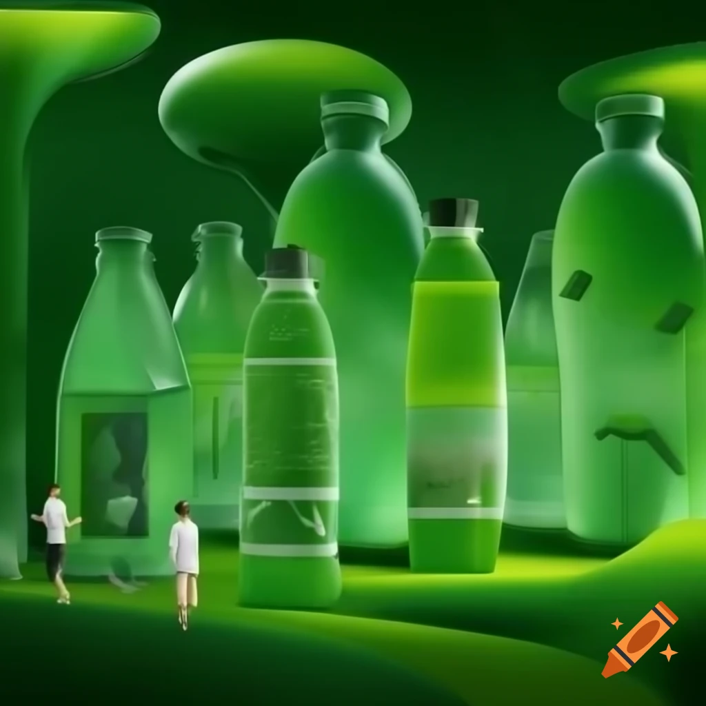 Futuristic green background with innovative water bottle designs