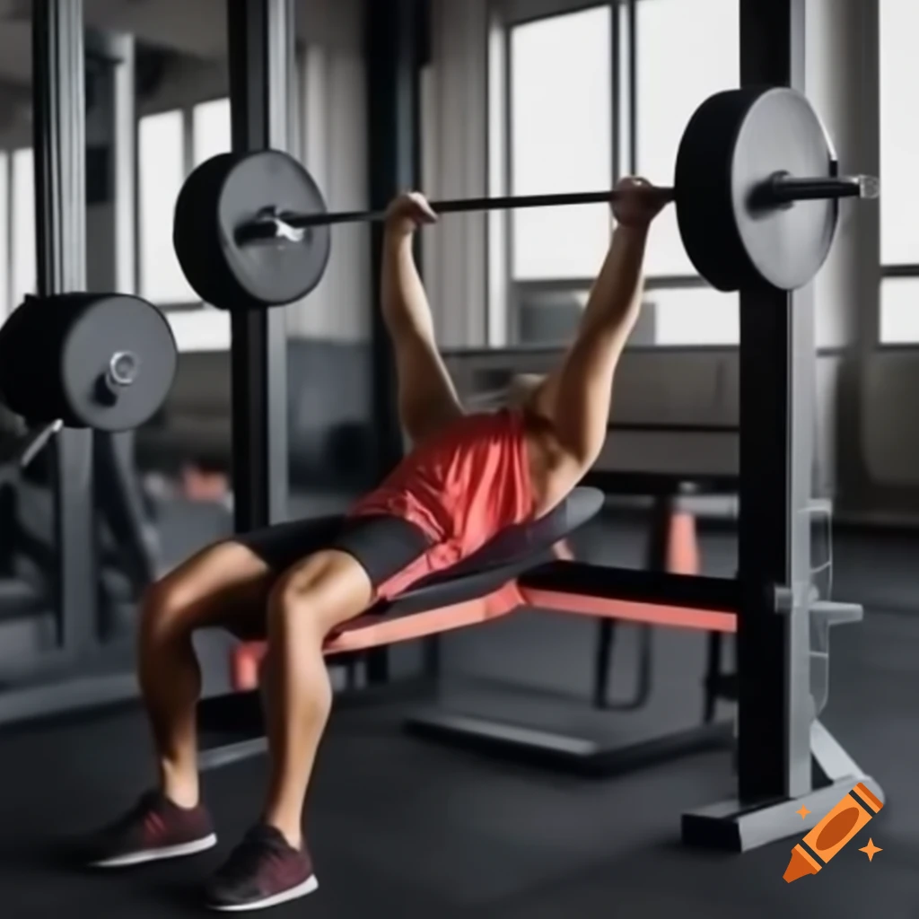 Person performing bench press exercise in gym
