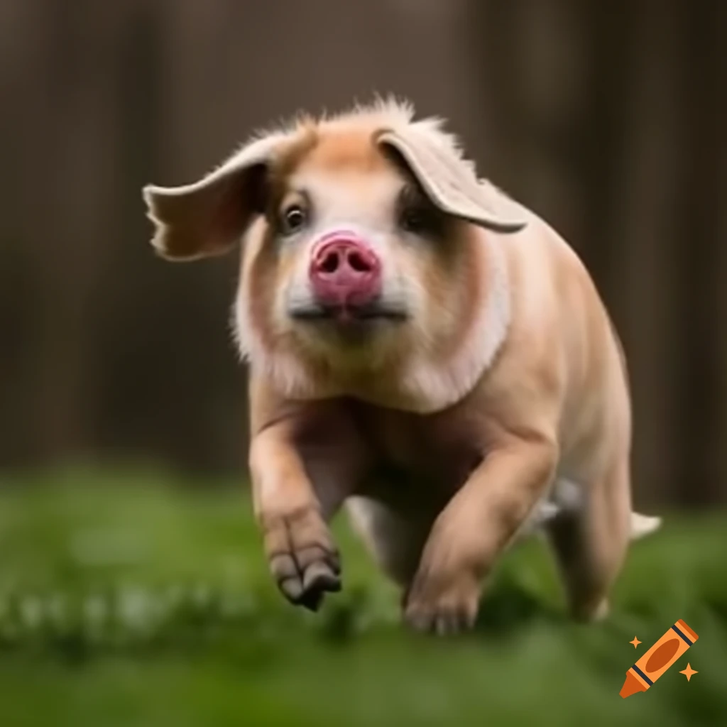 A dog with a pig's head