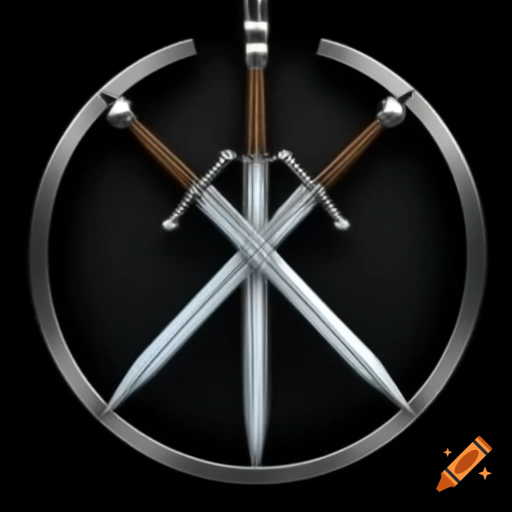 Pendant design featuring trio of crossed swords within a circle symbolizing resilience