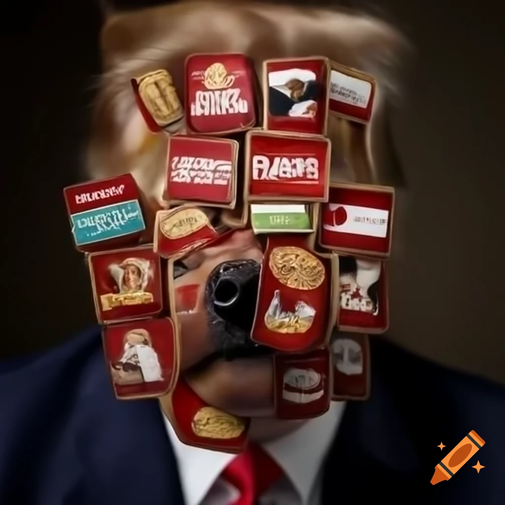 Dog food labels featuring Donald Trump's face