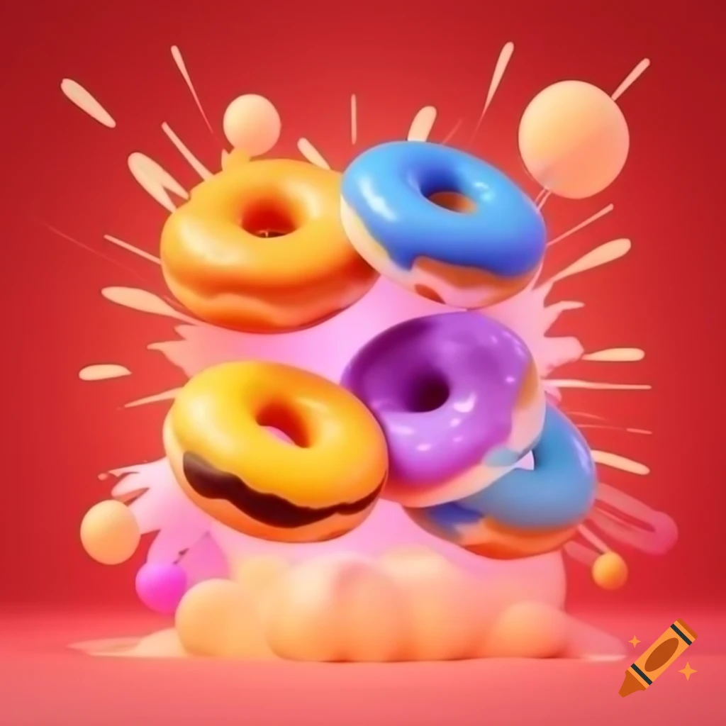 Vibrant explosion of colorful rubber donuts in overlapping circles
