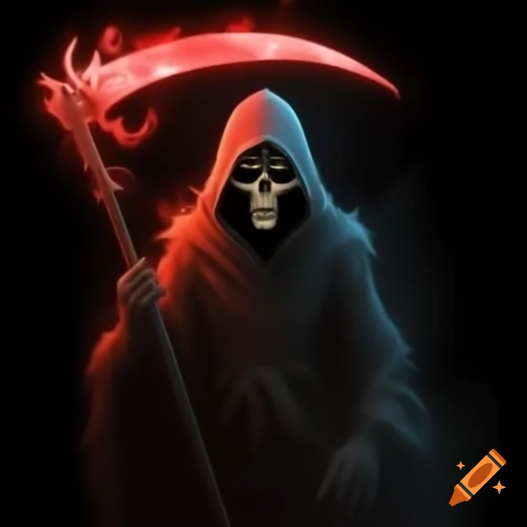 Silhouette of a reaper with glowing red scytheblade