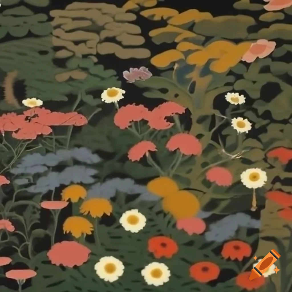 Wildflowers in traditional Japanese art style