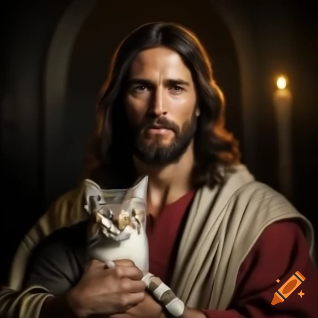 Jesus gently knocking at the door of a home surrounded by warm golden