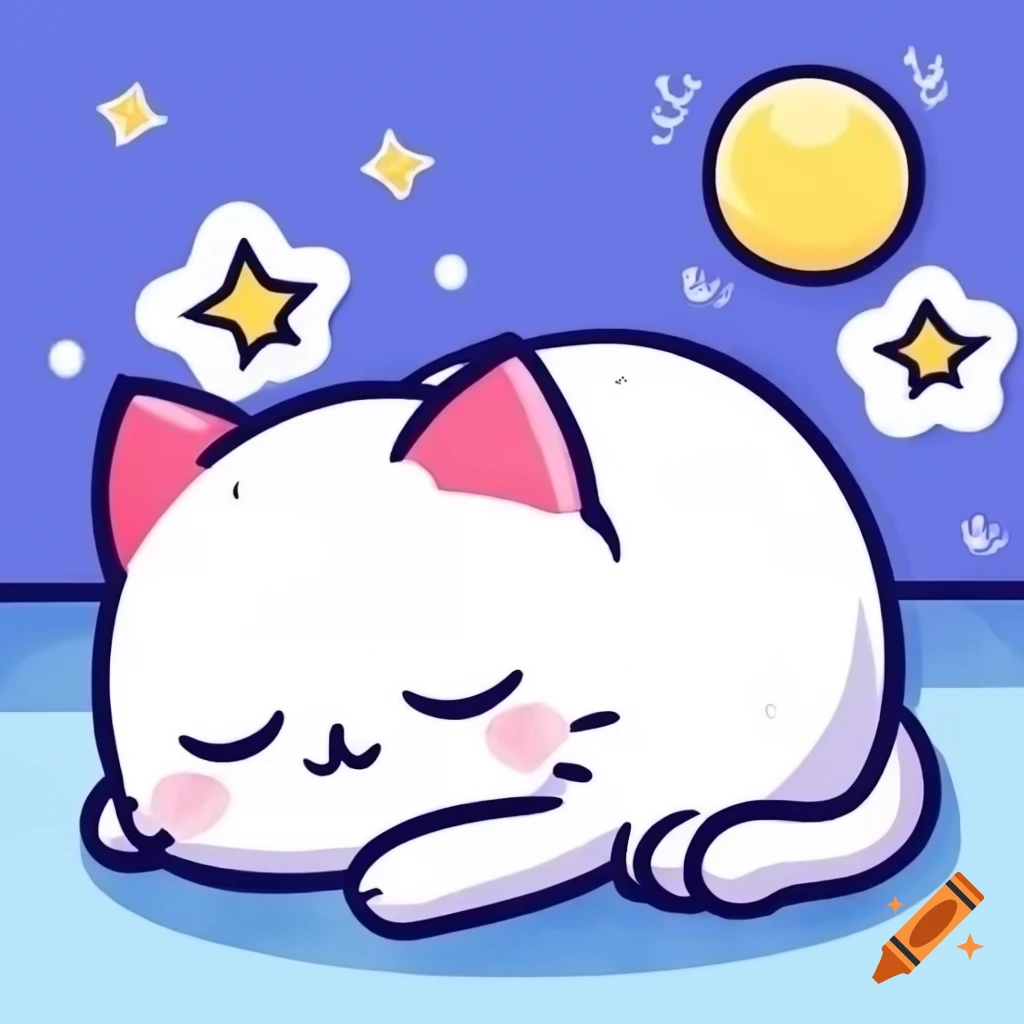Sleepy cat in soft colors, cartoon style, watercolor