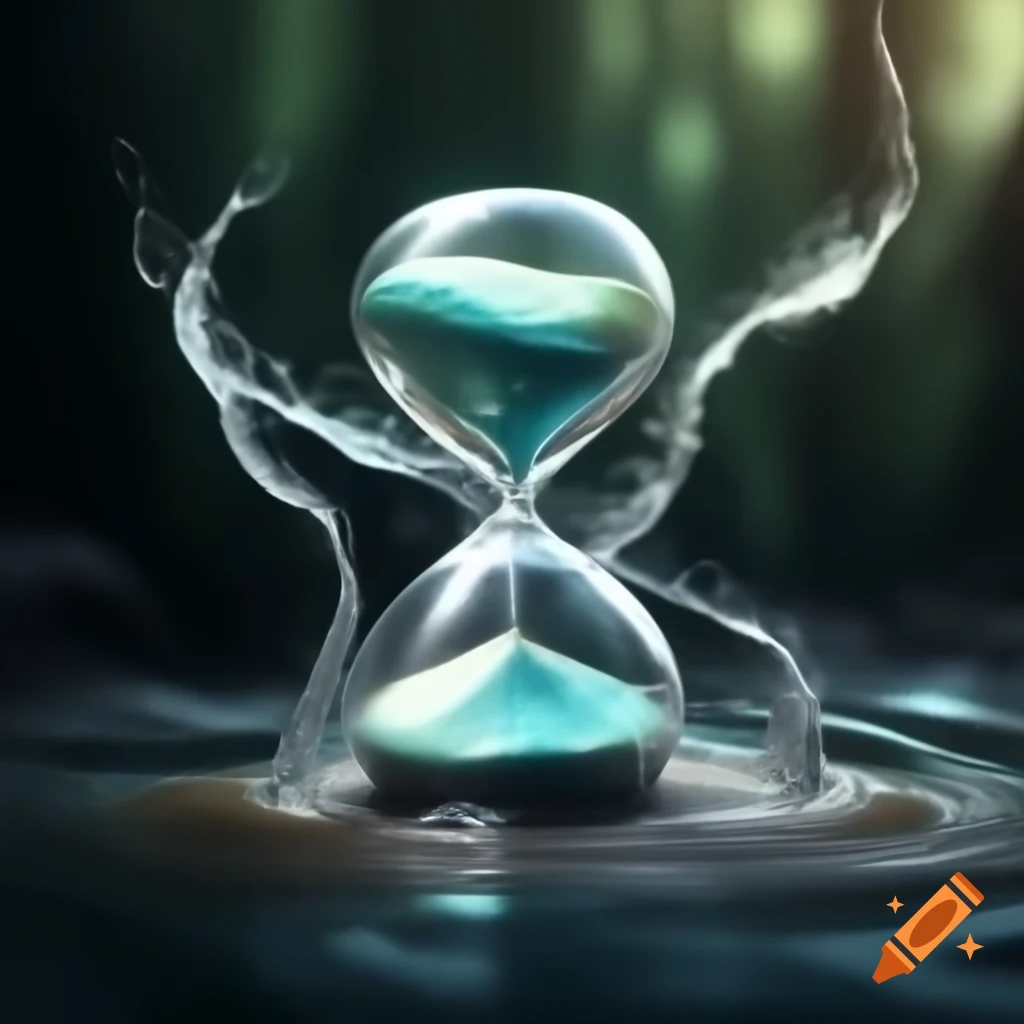 Symbolic representation of the flow of time with hourglass and flowing river