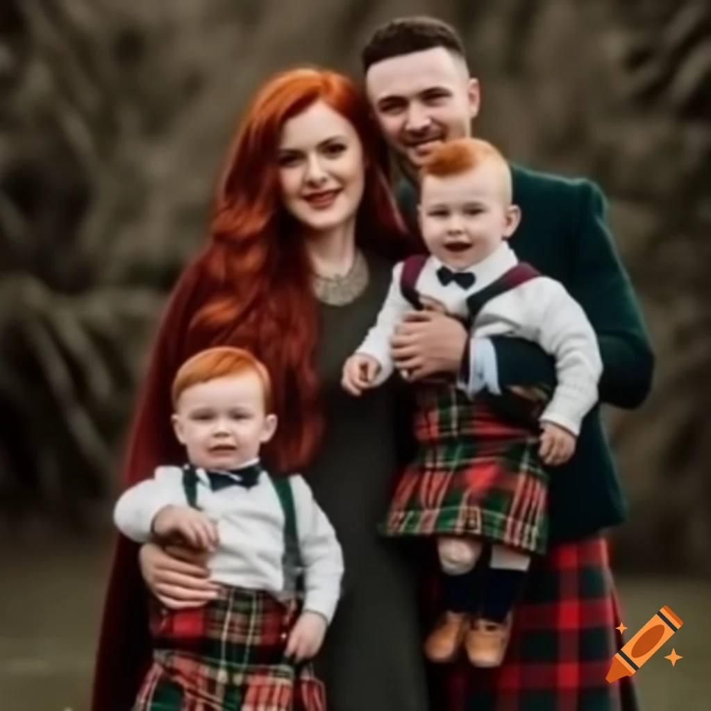 Indian husband and Scottish redhead wife with their children