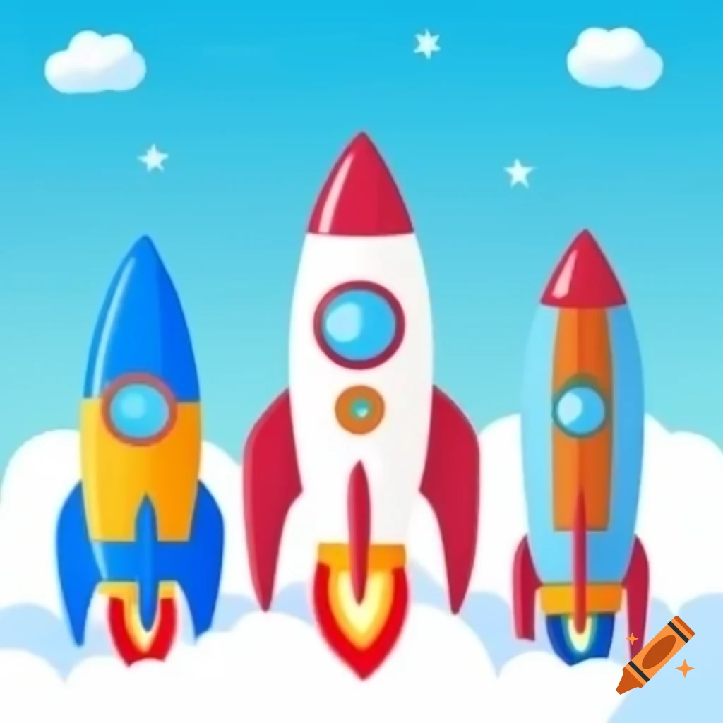 Multiple cartoon rockets illustration
