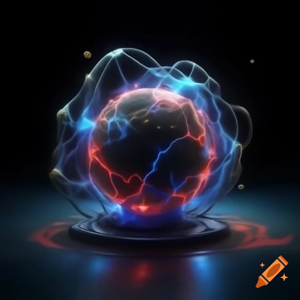 Dark spherical stone warping light, surrounded by translucent wireframe modifiers