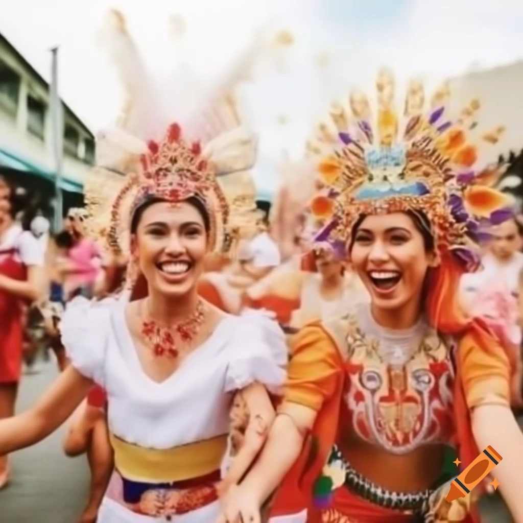 People celebrating festivals in traditional attire in the Philippines