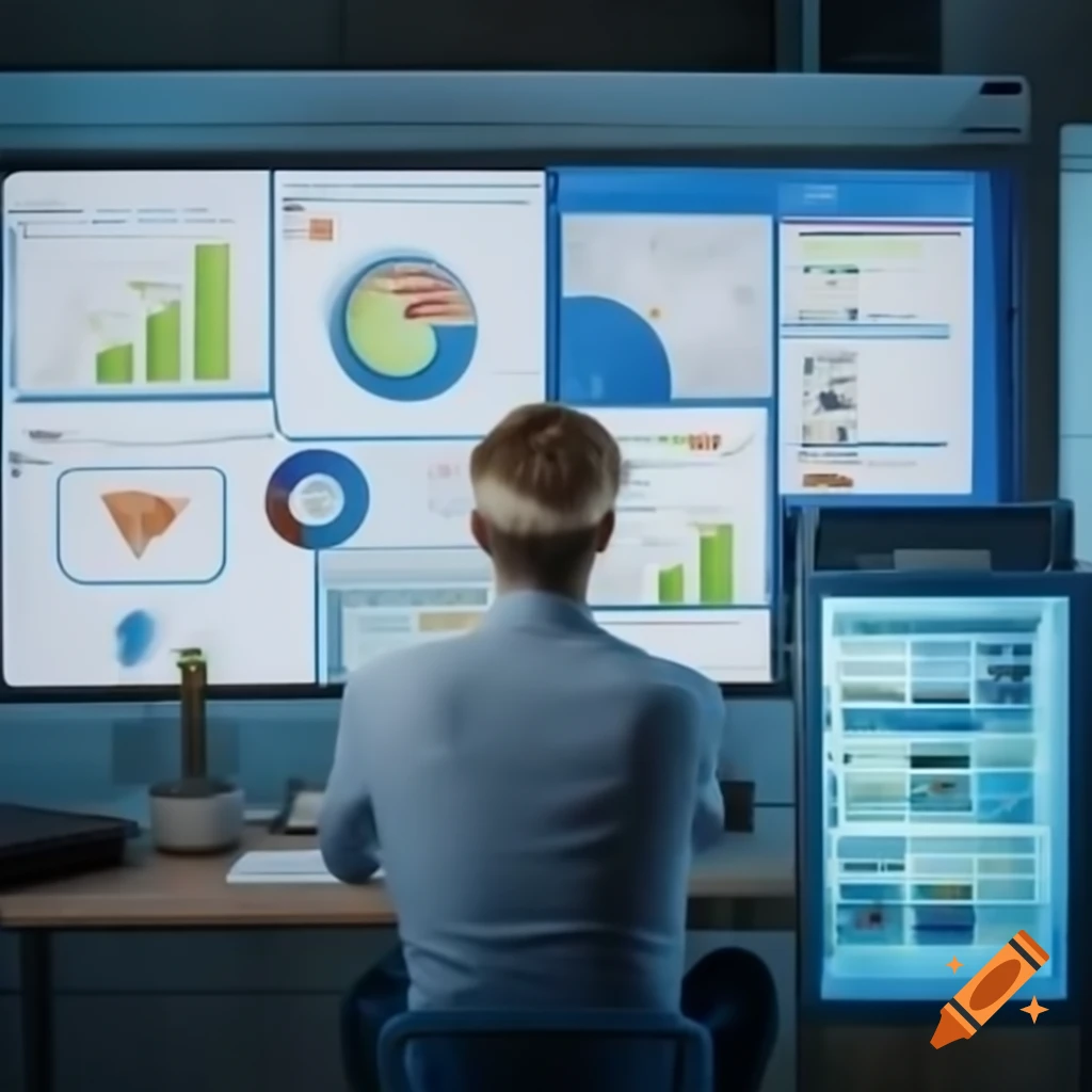 Production manager smiling at computer with Plex MES graphics displayed