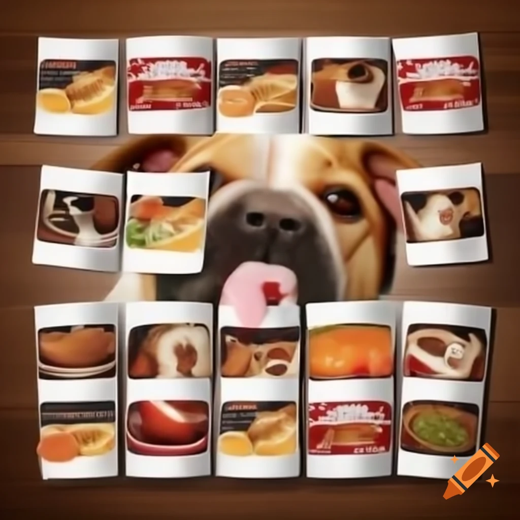 Dog food labels featuring caricature of Donald Trump