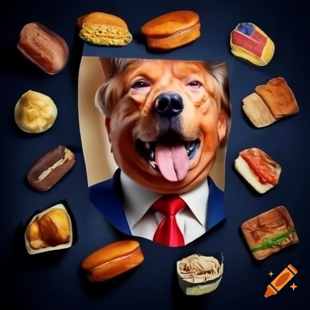 Dog food labels featuring Donald Trump's image
