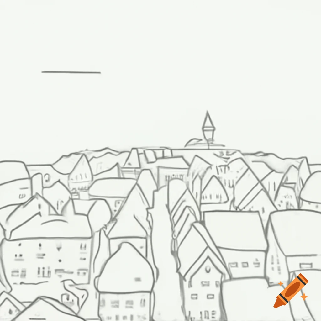 Minimalistic Graphic Of Bavarian Town In Black And White One line minimalistic-graphic-of-bavarian-town-in-black-and-white-one-line