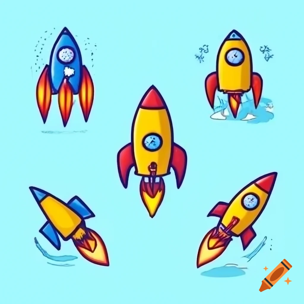 Multiple cartoon rockets illustration