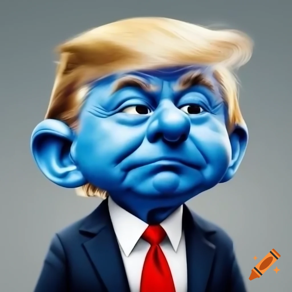Caricature of Donald Trump styled as Grumpy Smurf