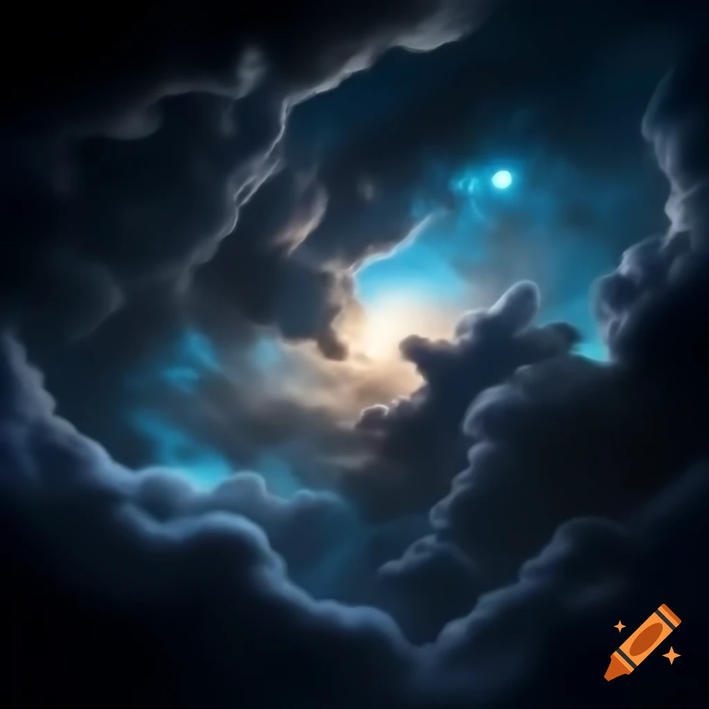 Celestial being against shimmering night skies with ethereal grace