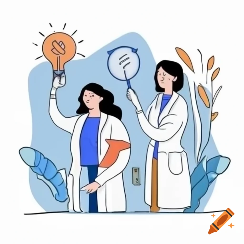 Two female scientists in white lab coats conducting an experiment