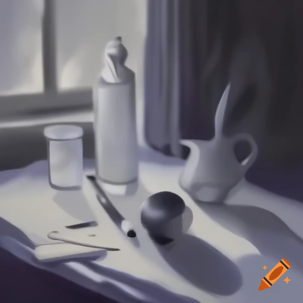 Graphite sketch of a serene still life composition