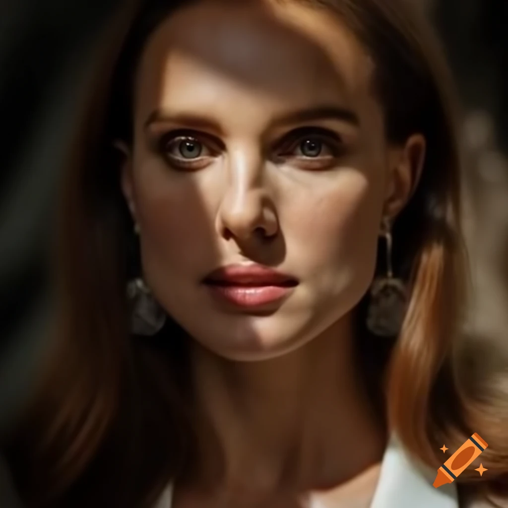 Hyper-realistic portrait of a mesmerizing European actress combining features of iconic actresses