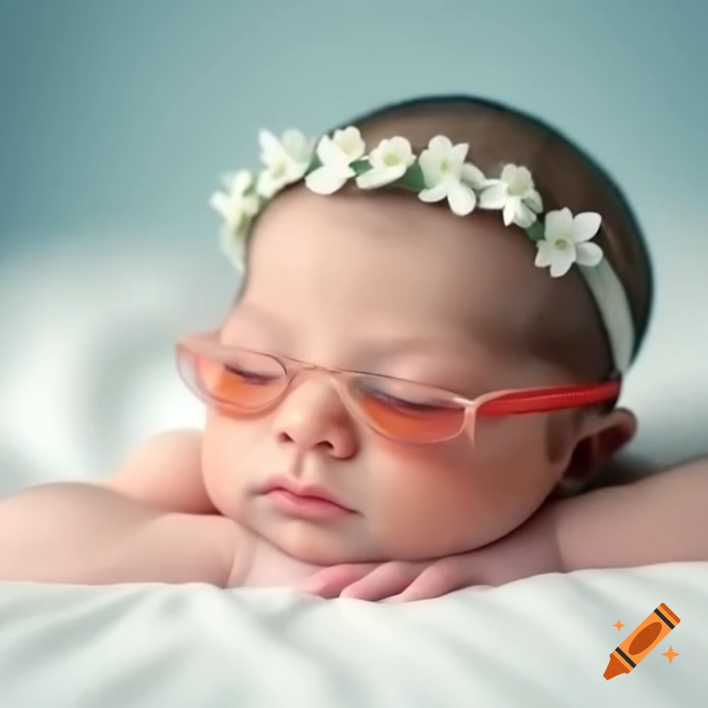 Newborn baby in sunglasses sleeping with floral headband