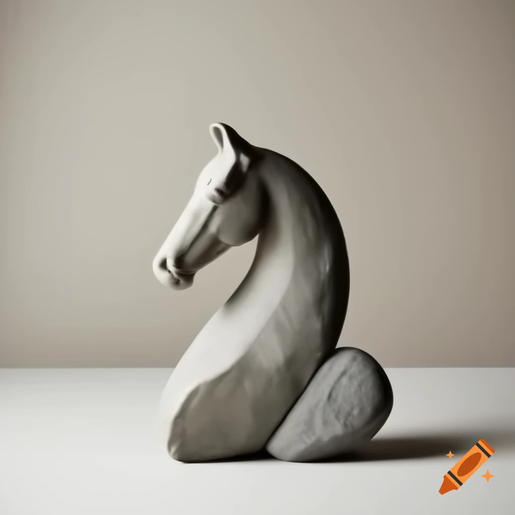 Minimalistic abstract horse portrait sculpture with organic forms and stone-like texture
