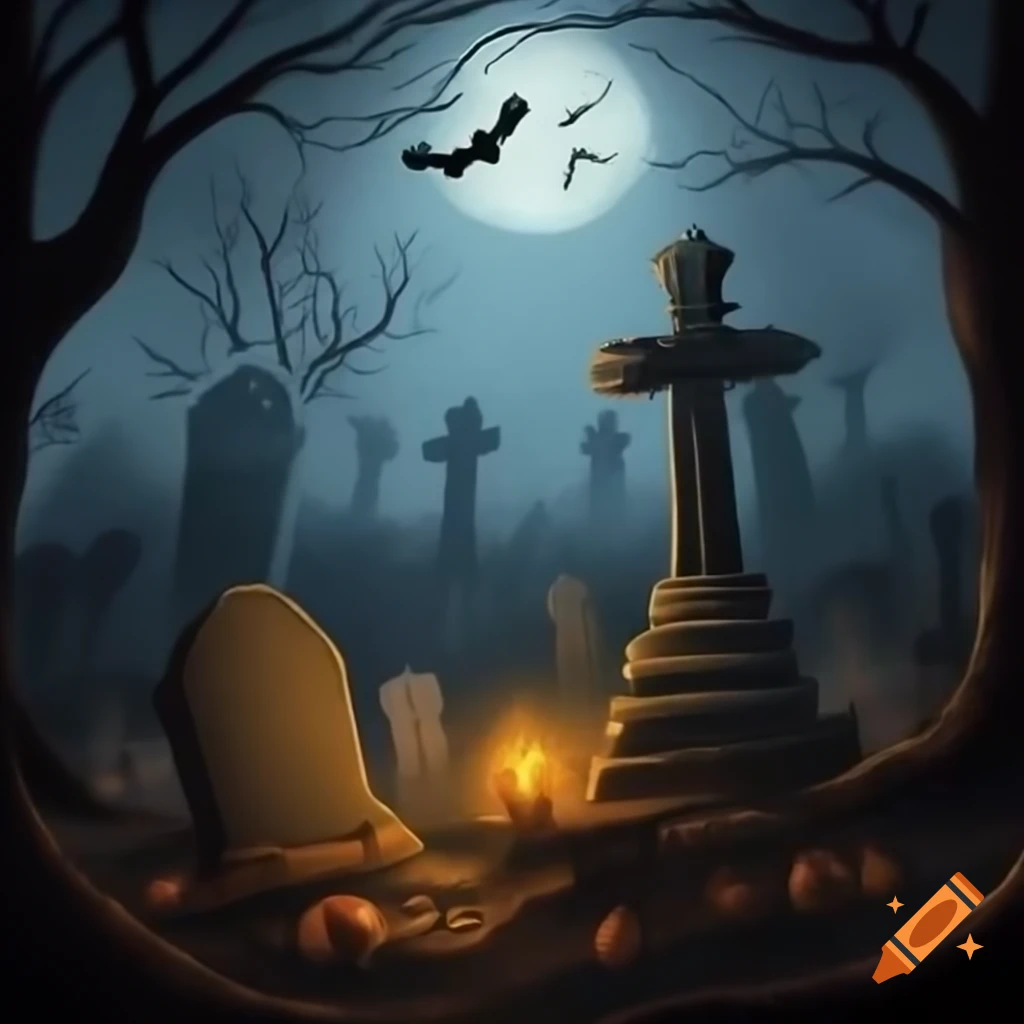 Spooky graveyard with eerie atmosphere