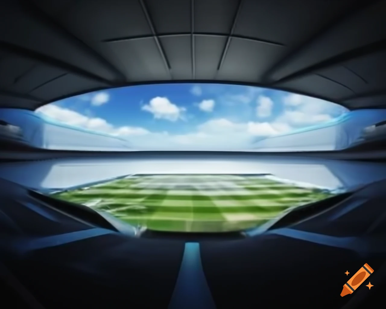 Panoramic view of an open field in photorealistic 3D render with clouds