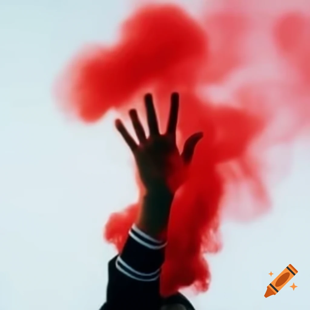 single-arm-in-tracksuit-holding-red-smoke-flare-against-white