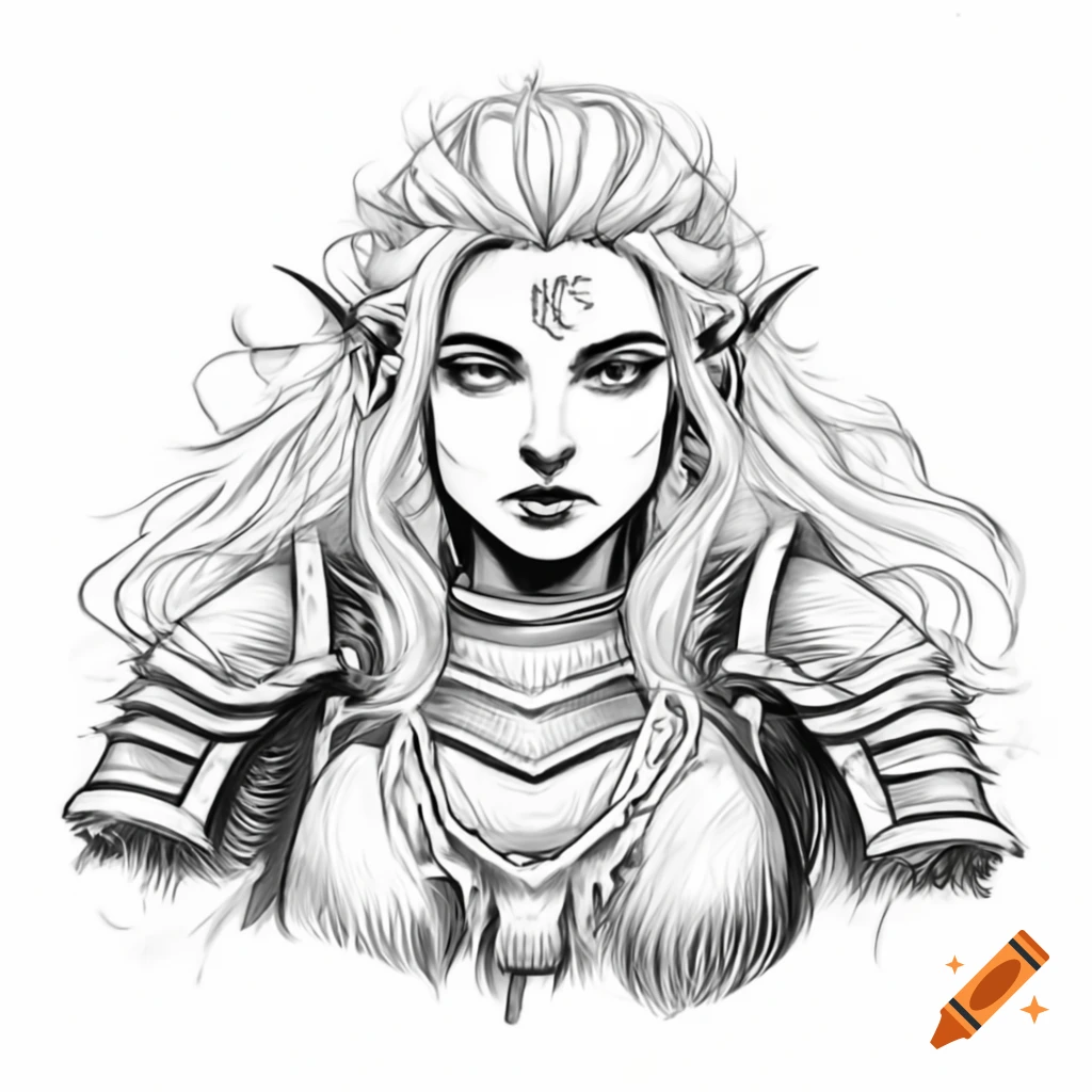 Black and white sketch of a male half elf Dungeons and Dragons 
