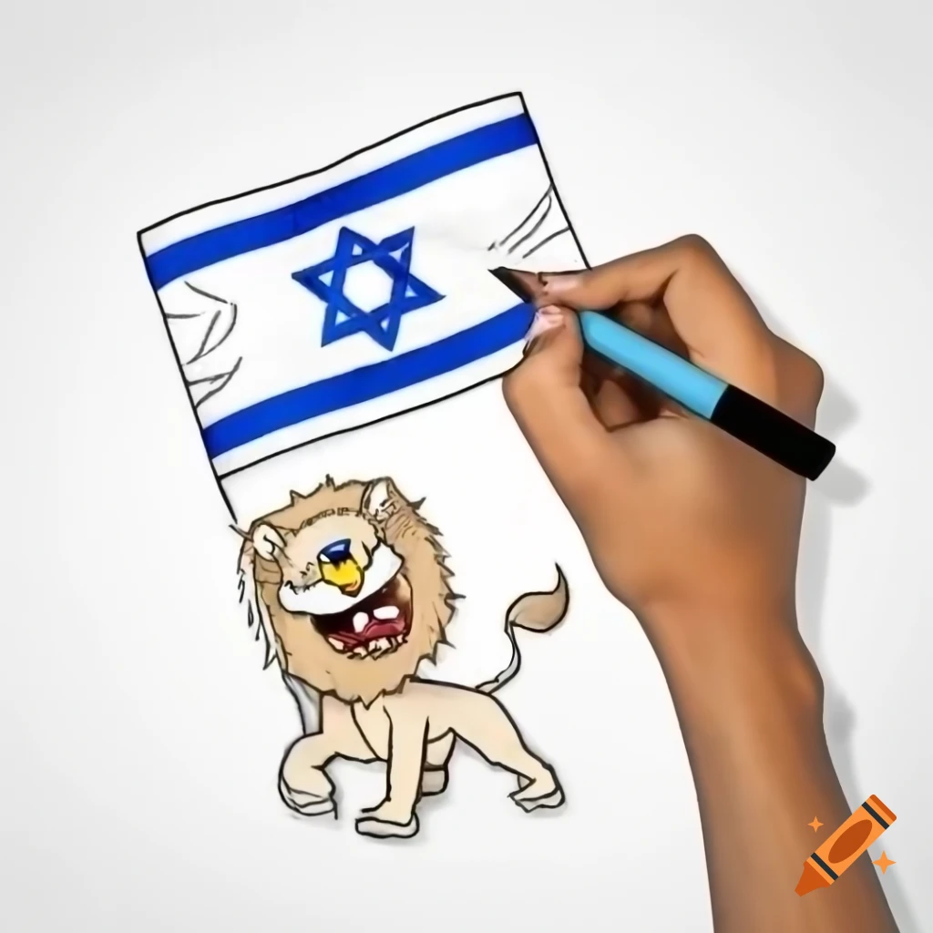 Flag of Israel held by ice cream lion with dynamic expression and text