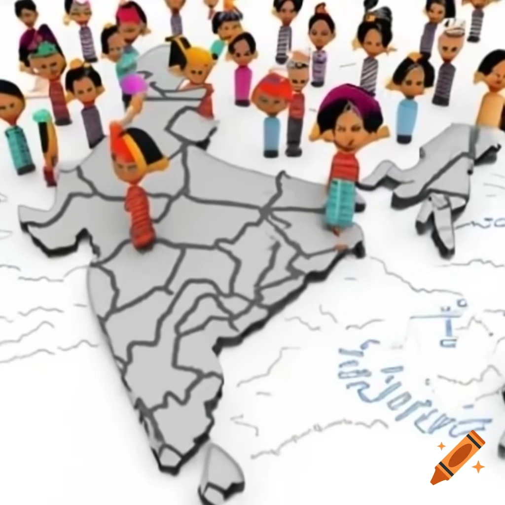Indian people gathered around a 3D map of India