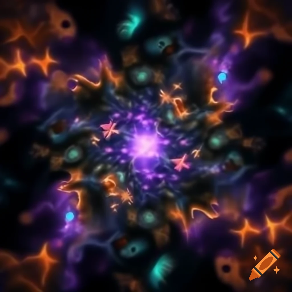 Fractal Matreshka design featuring electronic circuitry against cosmic background
