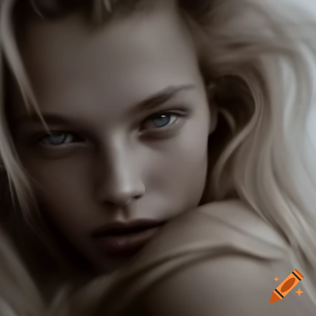 Close-up portrait of a blonde woman with a foggy background, similar to Zara Larsson