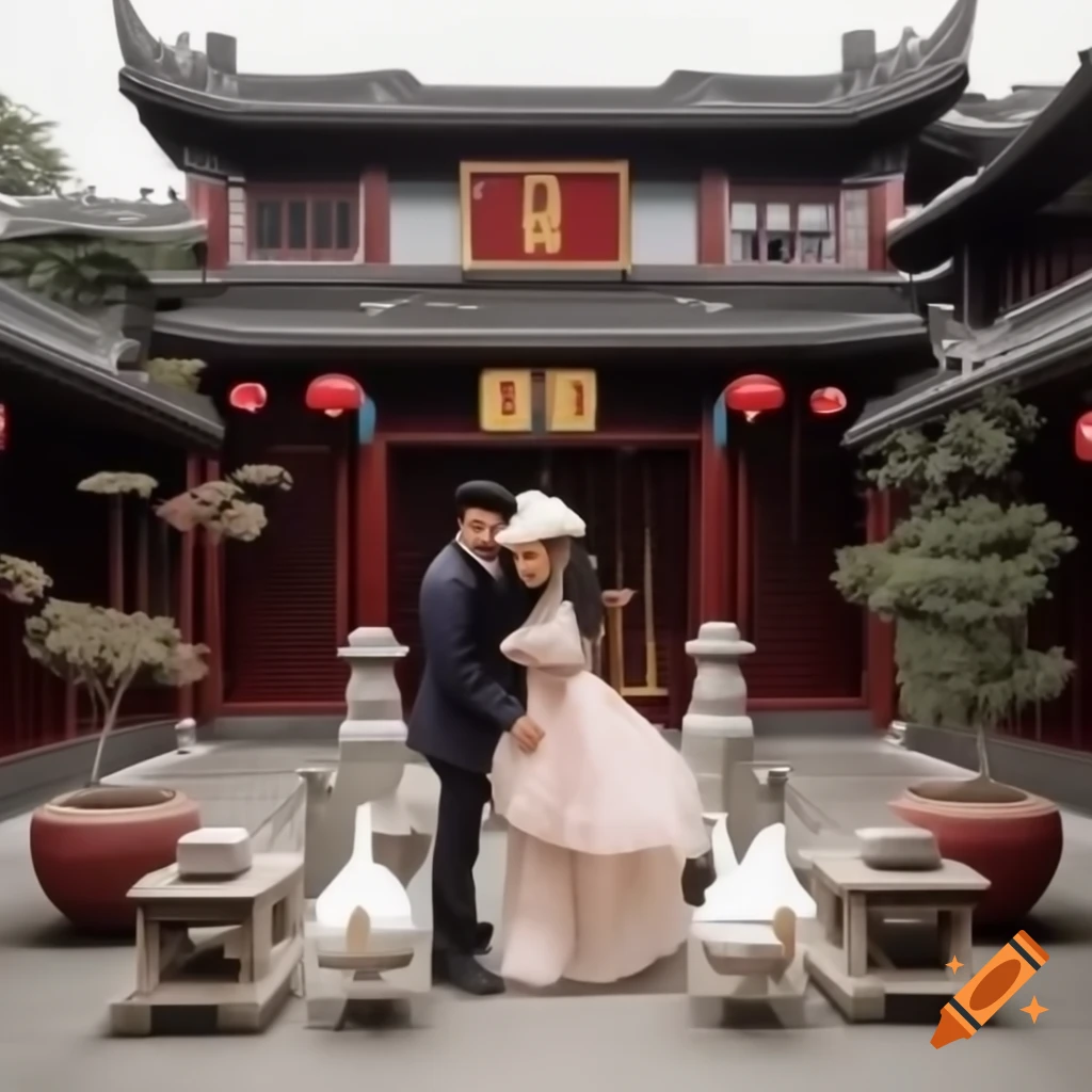 Traditional Chinese courtyard house layout with husband and wife quarters connected by garden