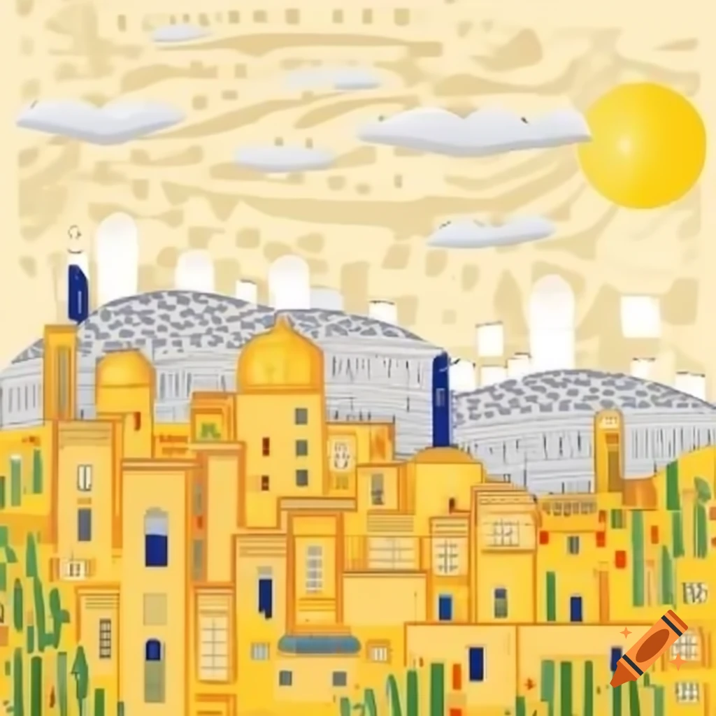 Shiraz city skyline illustrated in the style of Gustav Klimt